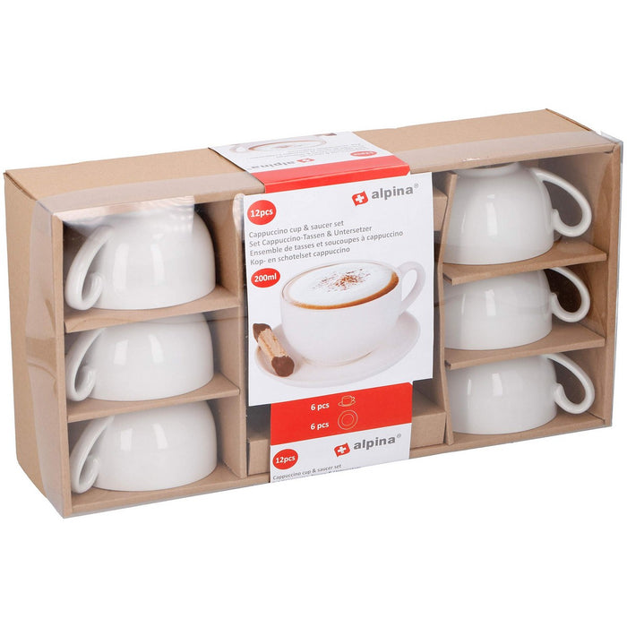 Set of Mugs with Saucers Alpina 200 ml White 12 Pieces