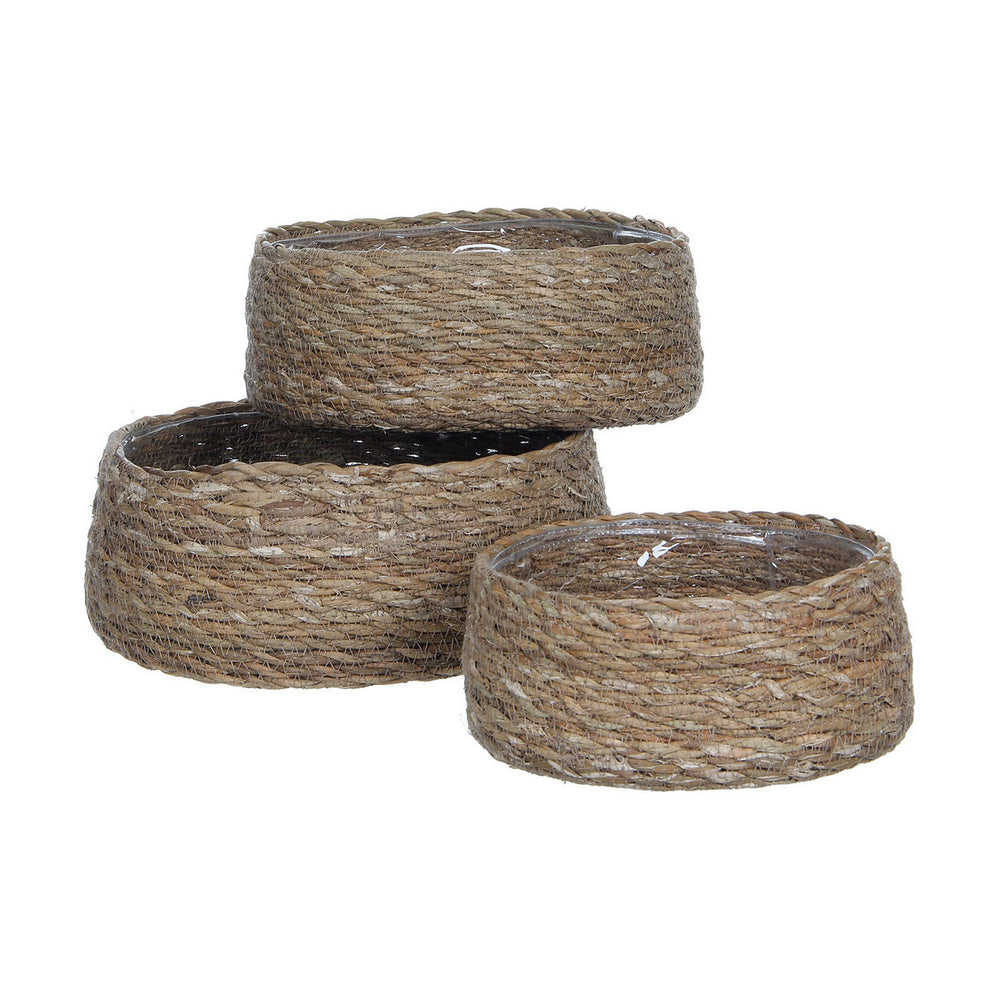 Basket Mica Decorations 3 Pieces Set Brown wicker