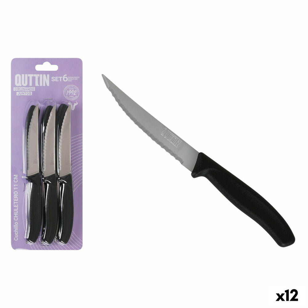 Knife Set Quttin 11 cm Black Silver 6 Pieces (12 Units)