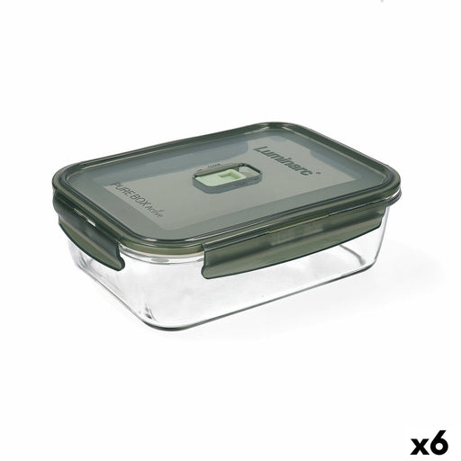 Hermetic Lunch Box Luminarc Pure Box 22 x 16 cm 1,97 l Dark green Glass (6 Units)