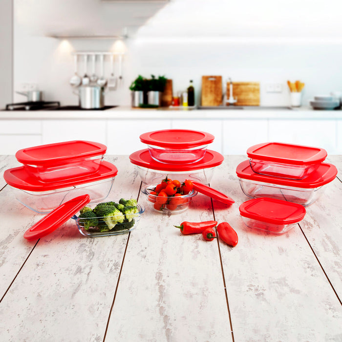 Round Lunch Box with Lid Ô Cuisine Cook & Store Red 350 ml 15 x 15 x 5 cm Silicone Glass (5 Units)