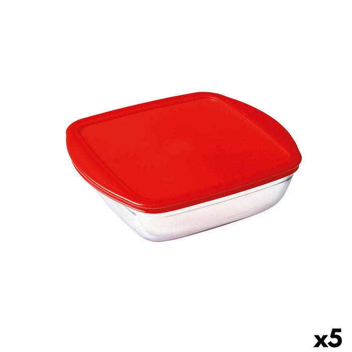 Square Lunch Box with Lid Ô Cuisine Cook&store Ocu Red 25 x 22 x 7 cm 2,2 L Glass Silicone (5 Units)