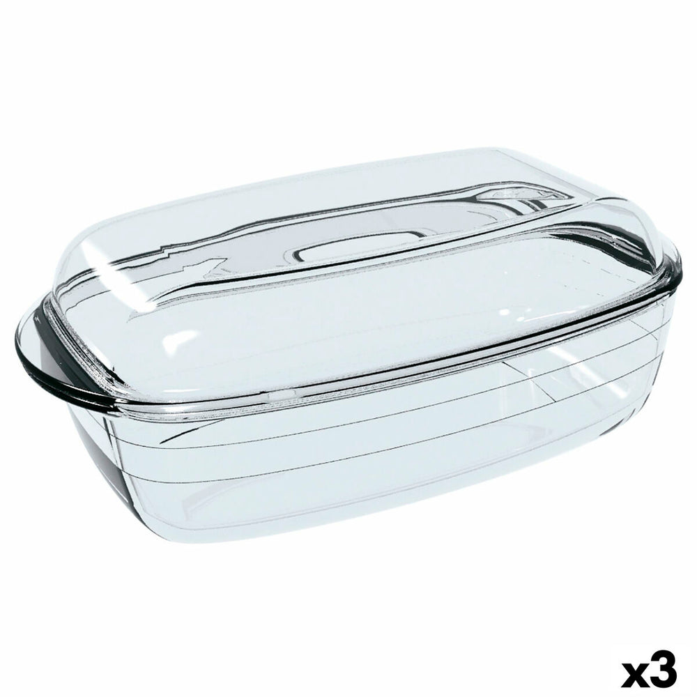 Serving Platter Ô Cuisine Rectangular With lid 1,6 L 2,9 L Transparent Glass (3 Units)