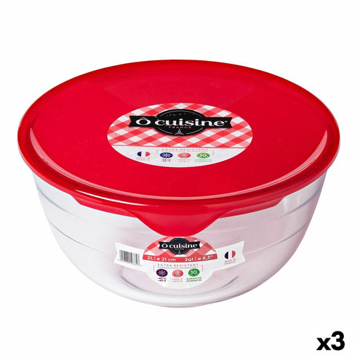 Round Lunch Box with Lid Ô Cuisine Prep&store Ocu Red 2 L 22 x 22 x 11 cm Glass (3 Units)