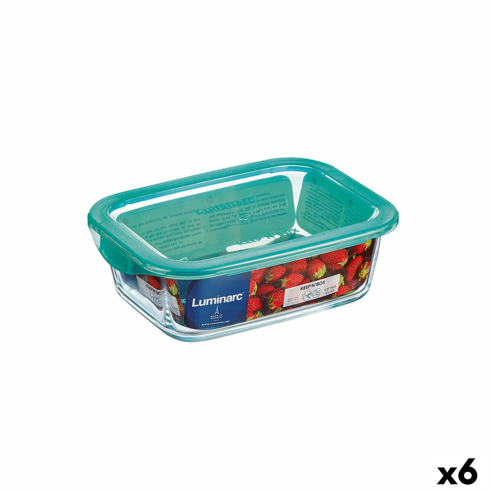 Rectangular Lunchbox with Lid Luminarc Keep'n Lagon Turquoise 1,97 l 22 x 15,6 x 7,2 cm Glass (6 Units)