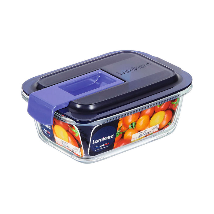 Hermetic Lunch Box Luminarc Easy Box Blue Glass (380 ml) (6 Units)