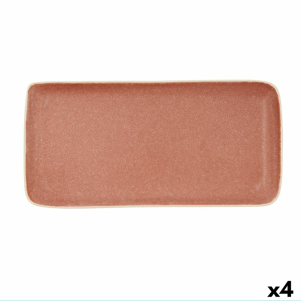 Snack tray Bidasoa Gio Rectangular 28 x 14 cm Ceramic Brown (4 Units)