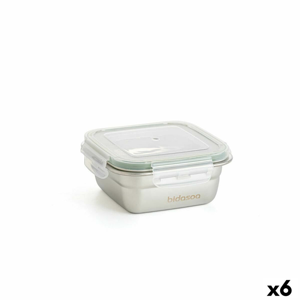 Hermetic Lunch Box Bidasoa Theo 12,5 x 12,5 x 6 cm Silver 400 ml Metal (6 Units)