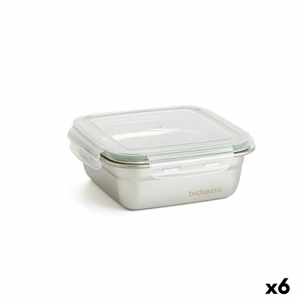 Hermetic Lunch Box Bidasoa Theo 15,3 x 15,3 x 6,3 cm Silver 750 ml Metal (6 Units)