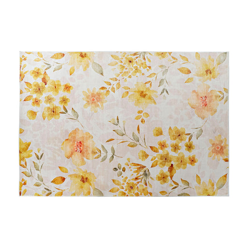 Carpet DKD Home Decor Yellow White Polyester Cotton Flowers (160 x 230 x 0.5 cm)