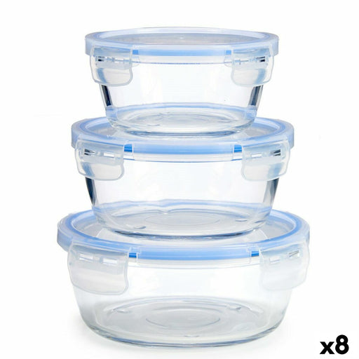 Set of lunch boxes Circular Blue Transparent Glass (8 Units)