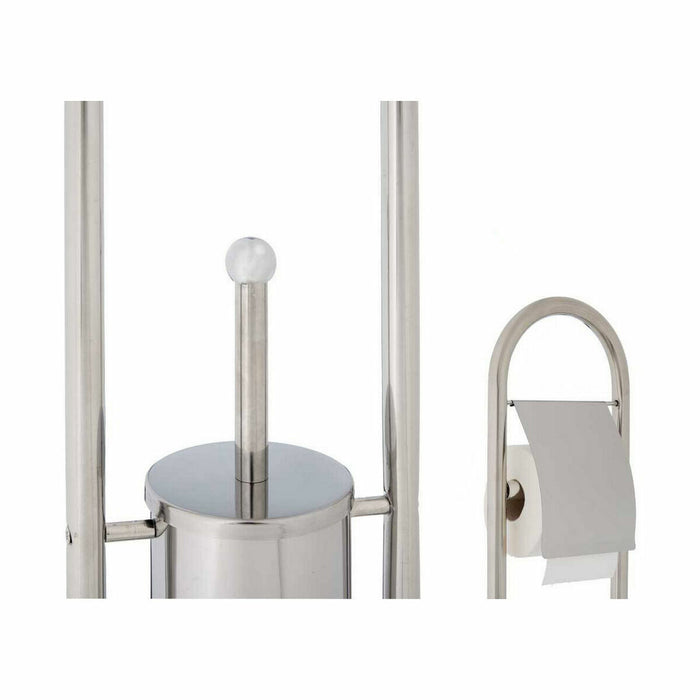 Toilet Paper Holder with Brush Stand Silver Steel 17,5 x 29 x 80 cm (4 Units)