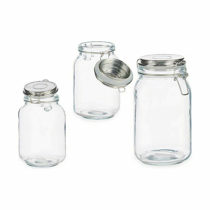 Jar Hermetically sealed Transparent Silver Glass 1,5 L 13 x 20 x 11,3 cm (12 Units)