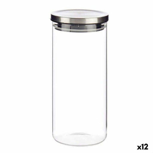 Jar Hermetically sealed Silver Silicone Steel 1,3 L 10,2 x 22,8 x 10,2 cm (12 Units)