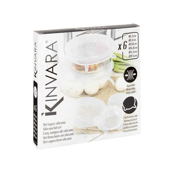 Set of Reusable and Adjustable Kitchen Lids Transparent Silicone (12 Units)