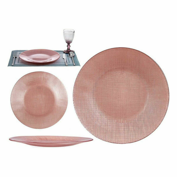 Flat Plate Pink Glass 26,6 x 2 x 26,6 cm (6 Units)