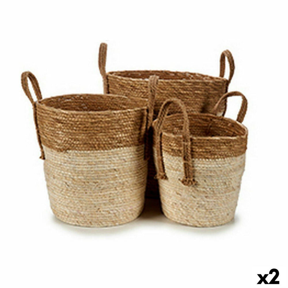 Set of Baskets Brown Natural Straw (2 Units)