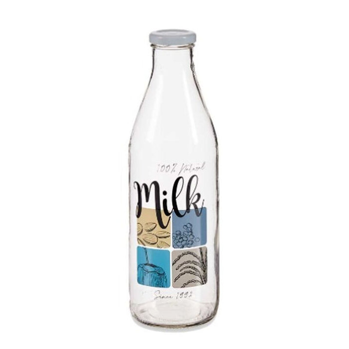 Glass Bottle Milk Transparent Metal Glass 1 L (6 Units)