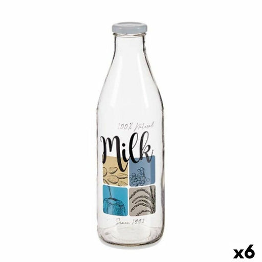 Glass Bottle Milk Transparent Metal Glass 1 L (6 Units)