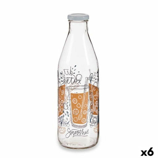 Glass Bottle Juice Transparent Metal Glass 1 L (6 Units)