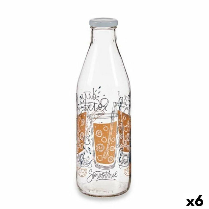 Glass Bottle Juice Transparent Metal Glass 1 L (6 Units)