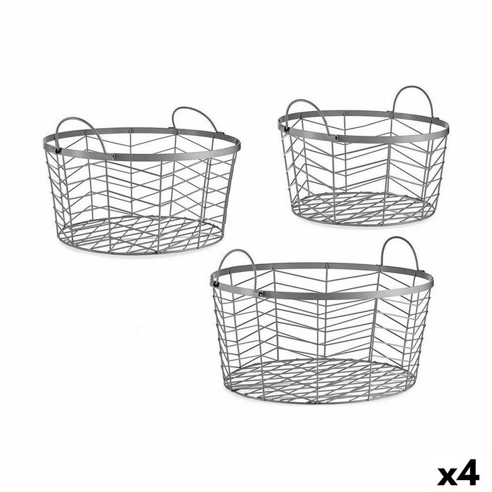 Set of Baskets With handles Silver Metal (4 Units)