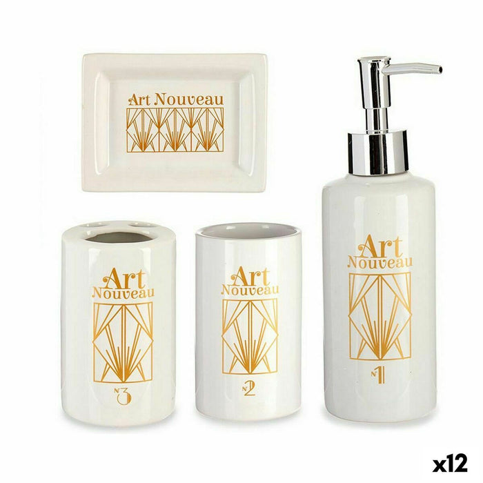 Bath Set White Golden Ceramic (12 Units)