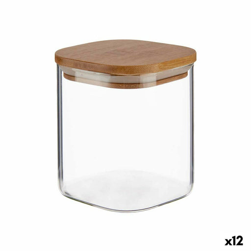 Jar Transparent Bamboo Borosilicate Glass 880 ml 10,5 x 11,7 x 10,5 cm (12 Units)