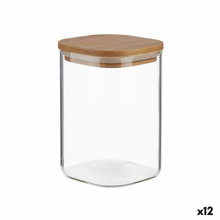 Jar Transparent Bamboo Borosilicate Glass 1,2 L (12 Units)