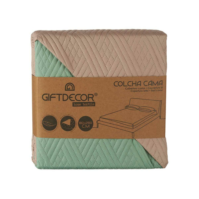 Reversible Bedspread 180 x 260 cm Green Beige (6 Units)