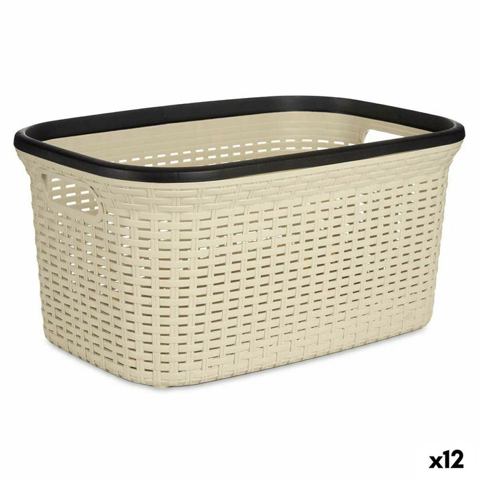 Laundry Basket Cream Plastic 36 L 36 x 25,5 x 52,5 cm (12 Units)