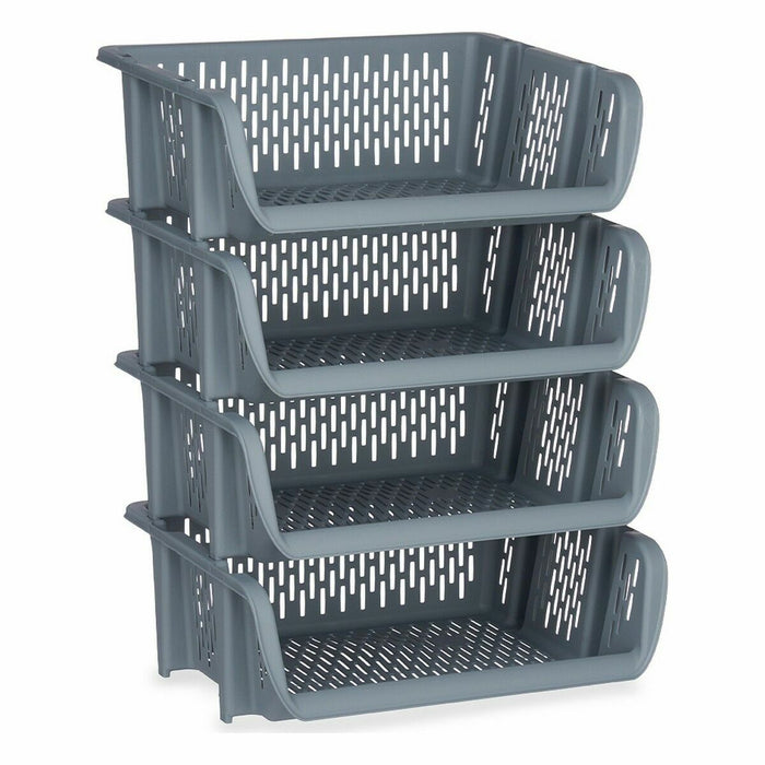 Shelves Fruit Bowl Stackable 4 Pieces Grey polypropylene 29 x 22 x 39 cm (6 Units)