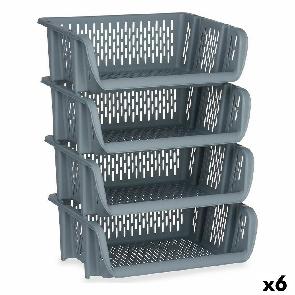 Shelves Fruit Bowl Stackable 4 Pieces Grey polypropylene 29 x 22 x 39 cm (6 Units)