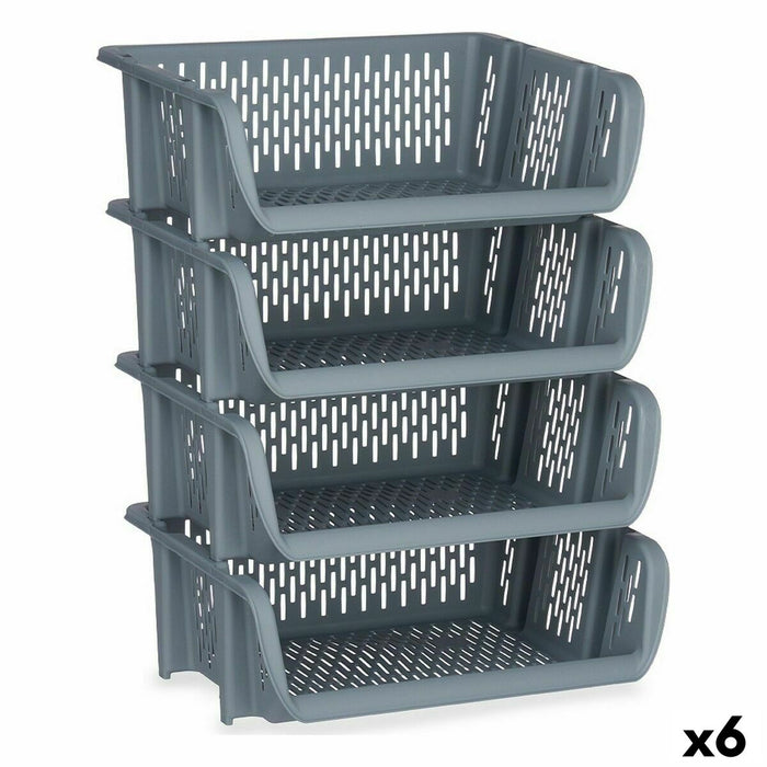 Shelves Fruit Bowl Stackable 4 Pieces Grey polypropylene 29 x 22 x 39 cm (6 Units)