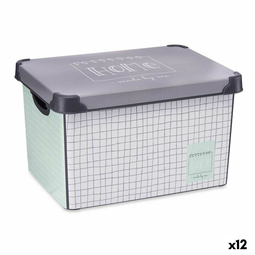 Storage Box with Lid Home Graph paper 22 L Grey Plastic 29 x 23,5 x 39 cm (12 Units)