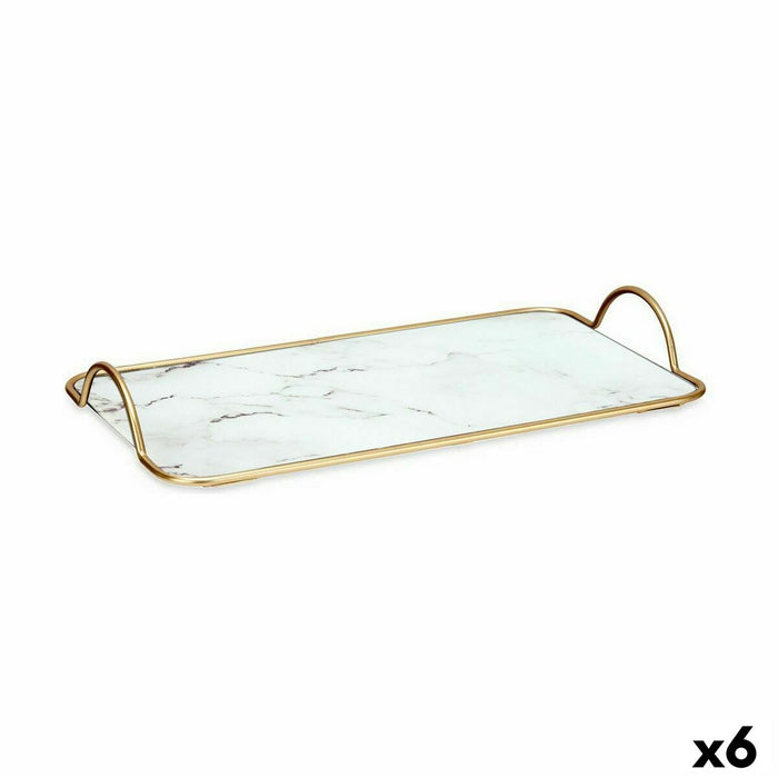 Tray Marble White Golden Metal Glass 35 x 4,5 x 20 cm (6 Units)