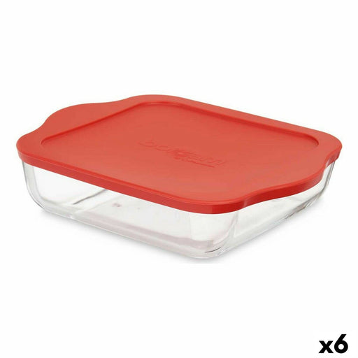 Lunch box Borcam Red Transparent Borosilicate Glass 2 L (6 Units)