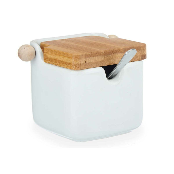 Sugar Bowl White Ceramic Bamboo 190 ml (6 Units)