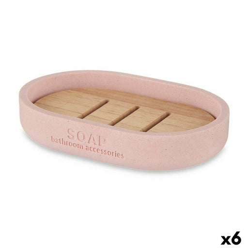 Soap dish Pink Resin Bamboo 12,5 x 2,5 x 8,5 cm (6 Units)