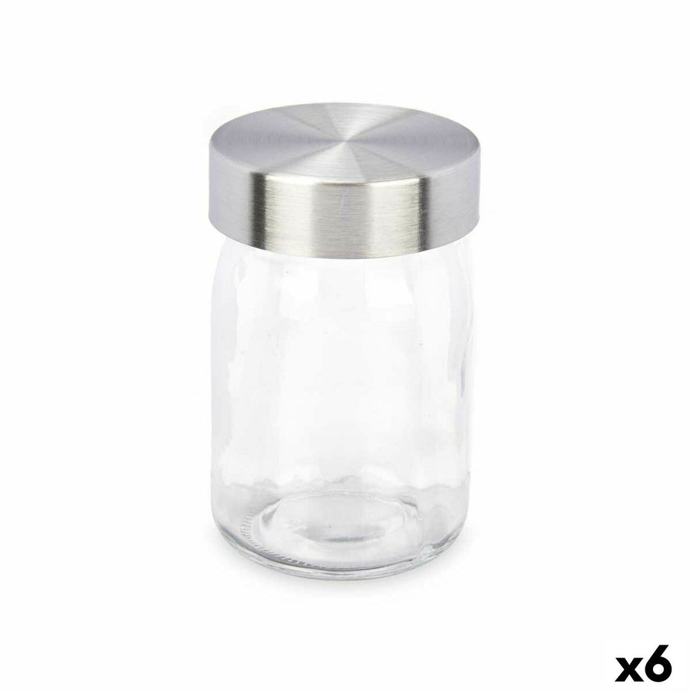 Jar Transparent Silver Metal Glass 230 ml 6,8 x 11 x 6,8 cm (6 Units)