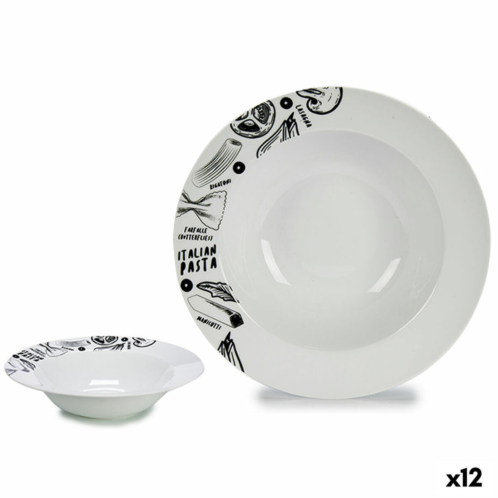 Pasta Dish White Black Porcelain 30 x 7,5 x 30 cm (12 Units)