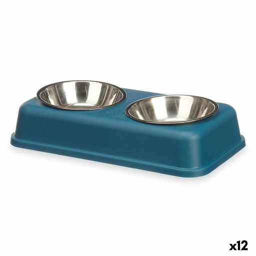 Cat Feeder Double Blue Metal 35 x 7,5 x 19 cm (12 Units)