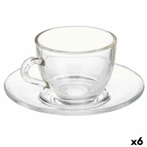 Cup with Plate Transparent Glass 85 ml (6 Units)