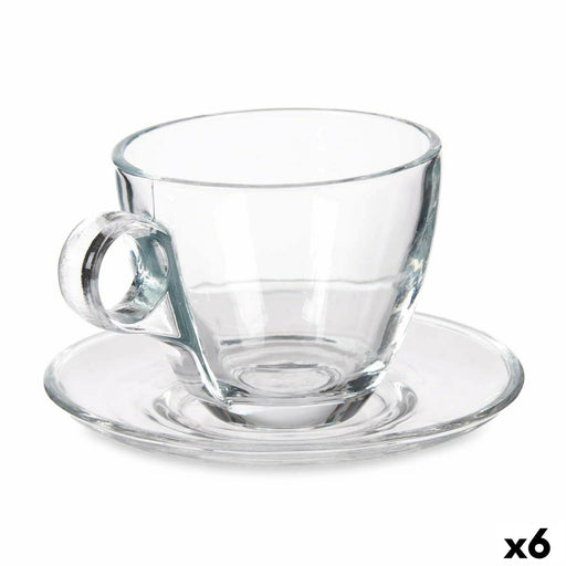 Cup with Plate Transparent Glass 170 ml (6 Units)