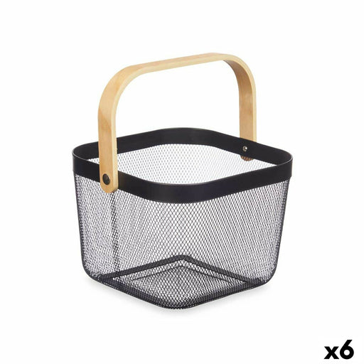 Basket Black Wood Metal 24,5 x 18 x 25 cm (6 Units)