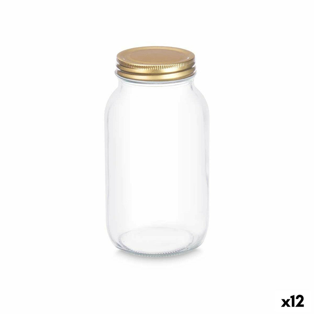 Jar Transparent Golden Metal Glass 950 ml 9 x 18 x 9 cm (12 Units)