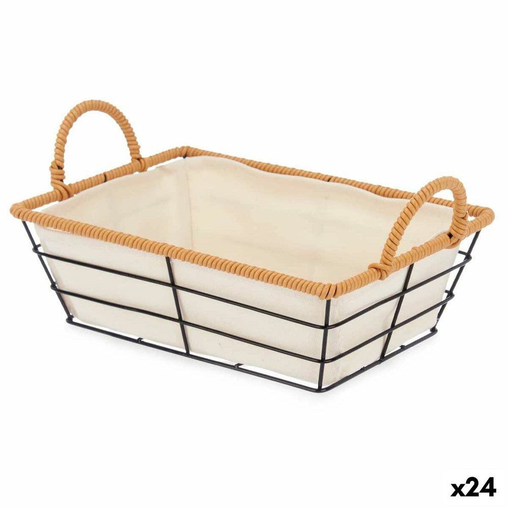 Multi-purpose basket With handles Rectangular Natural Metal Cloth 30,3 x 14 x 19 cm (24 Units)