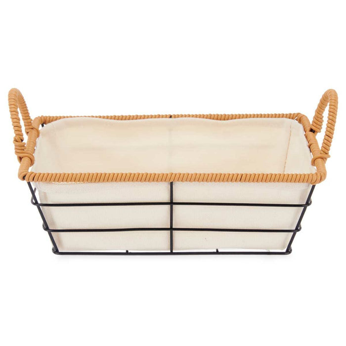 Multi-purpose basket With handles Rectangular Natural Metal Cloth 30,3 x 14 x 19 cm (24 Units)