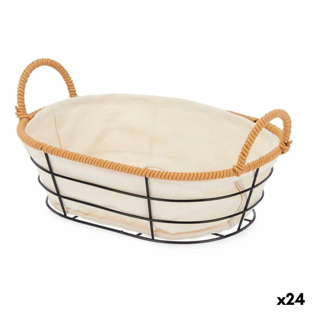 Multi-purpose basket With handles Oval Natural Metal Cloth 28,5 x 14 x 19,5 cm (24 Units)