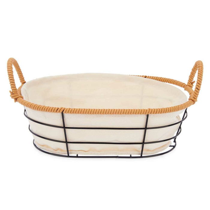 Multi-purpose basket With handles Oval Natural Metal Cloth 28,5 x 14 x 19,5 cm (24 Units)